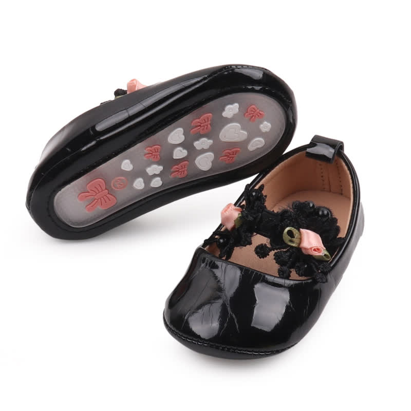 Solid Rosette Round Toe Mary Janes - Black - 13cm - image 14