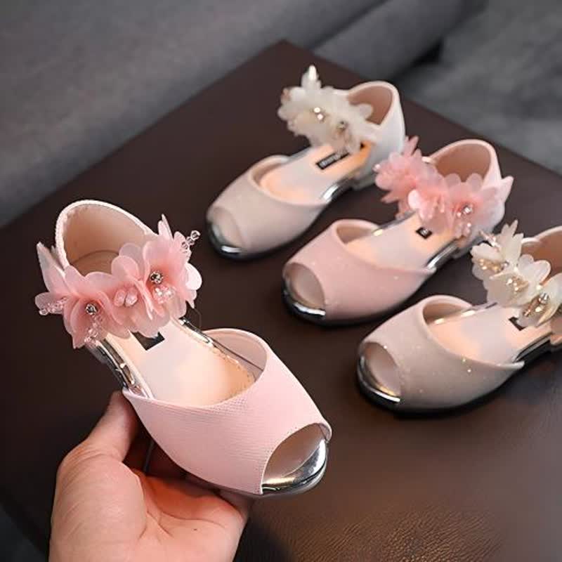 Solid Sequins Rosette Open Toe Mary Janes - Pink - 18.7cm - image 1