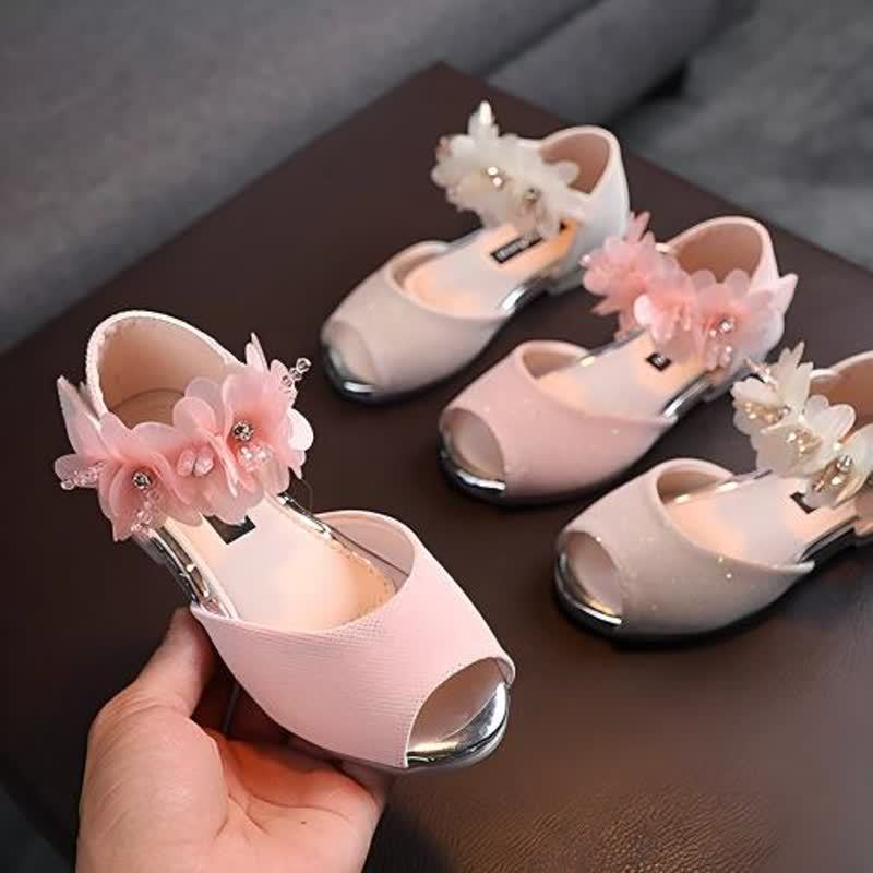 Solid Sequins Rosette Open Toe Mary Janes - Pink - 18.7cm - image 1