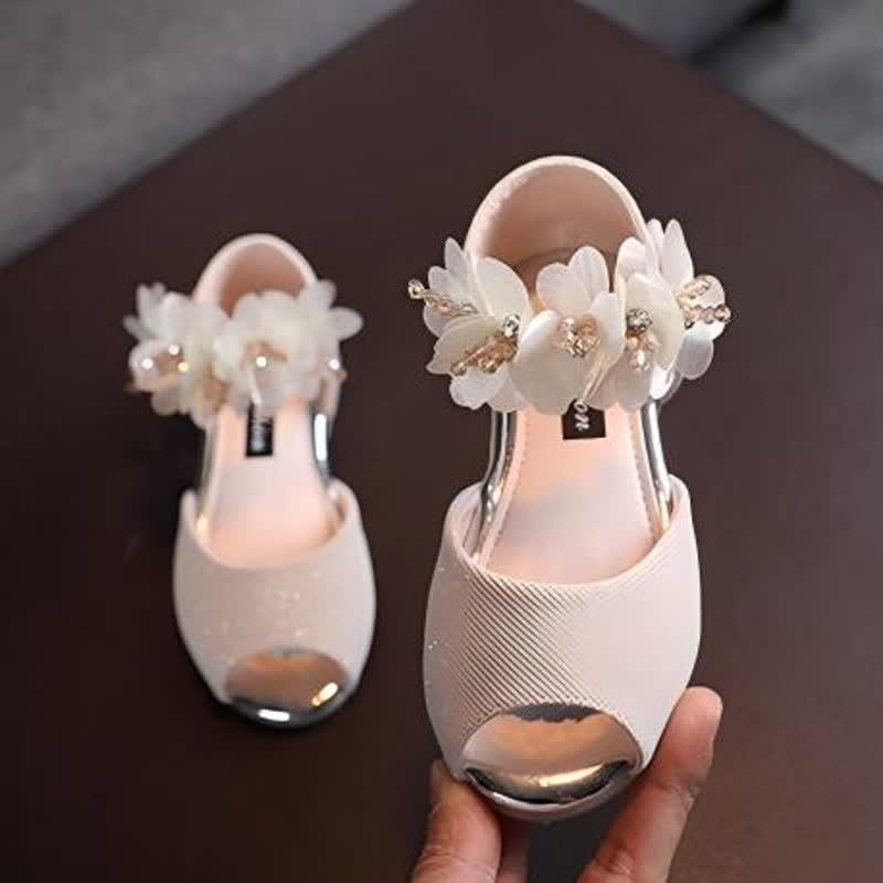 Solid Sequins Rosette Open Toe Mary Janes - Beige - 18.7cm - image 11