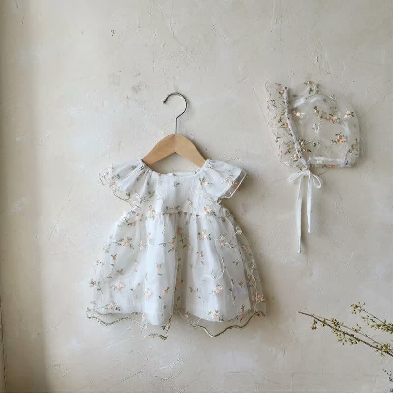 Embroidery Mesh Floral-embroidered Cap Sleeve Midi Dresses With Hat - image 4