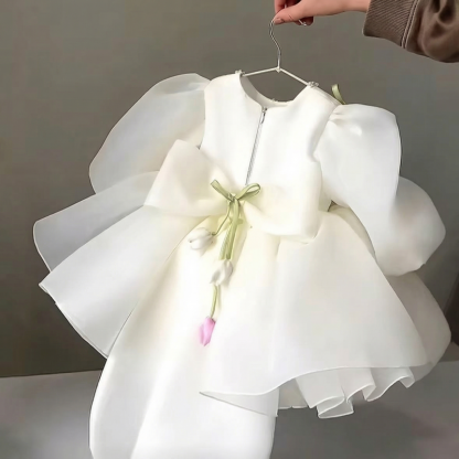 Organza Rosette Pearl Half Sleeve Short Dresses - image 5