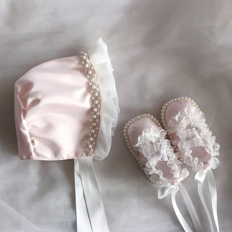 Solid With Pearls Hat And Shoes - Pink - 6-12M - image 1