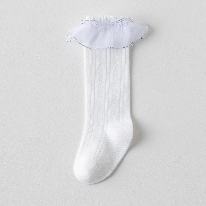 Solid Stitching Lace Socks - Organza Socks - 3-5Y - image 8