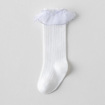 Solid Stitching Lace Socks - Organza Socks - 3-5Y - image 8