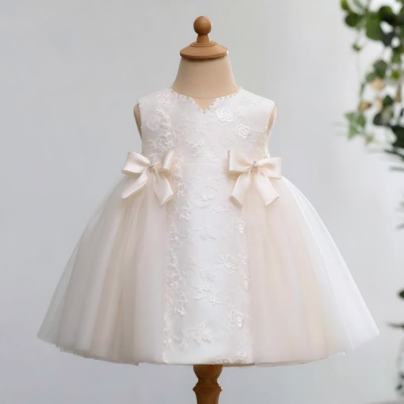 Lace Bow Folds Sleeveless Midi Dresses - Champagne - 15-16Y - image 1