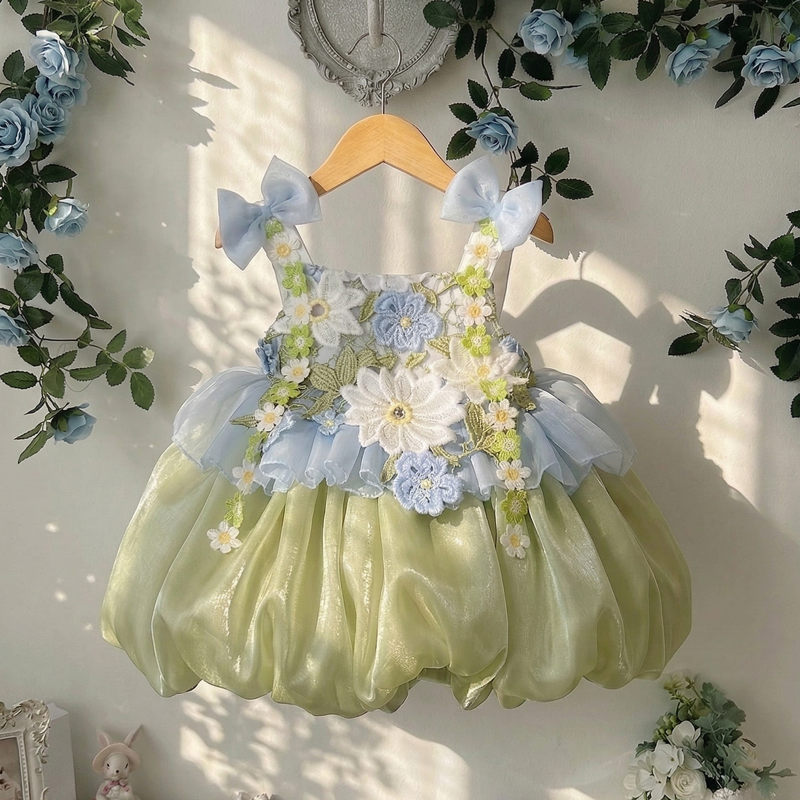 Chemical Fiber Blend Bow Rosette Sleeveless Short Dresses - image 2