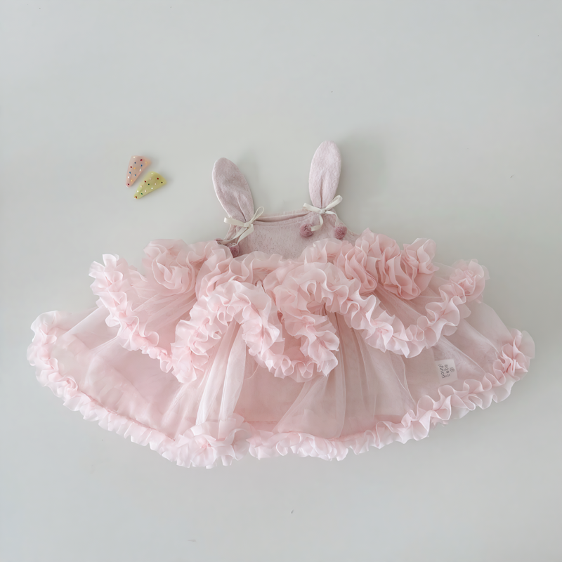 Mesh Bow Folds Sleeveless Midi Dresses - Pink - 3Y - image 10