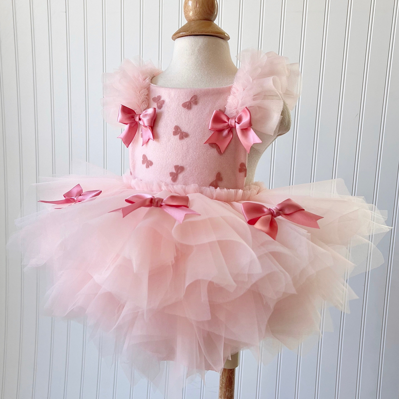 Mesh Folds Bow Cap Sleeve Short Dresses - image 2