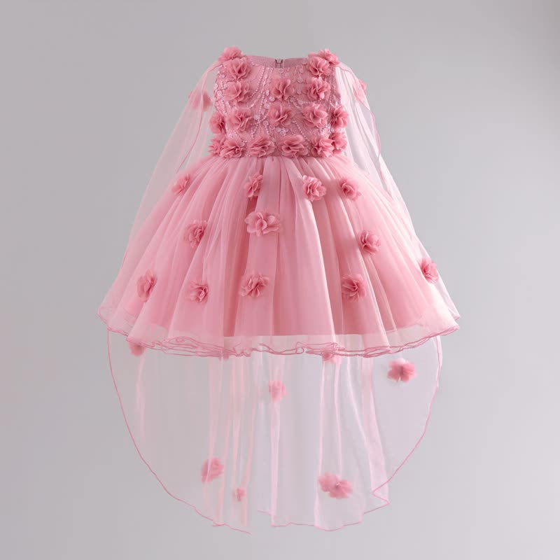 Mesh Rosette Sleeveless Midi Dresses - Pink - 9-11Y - image 1