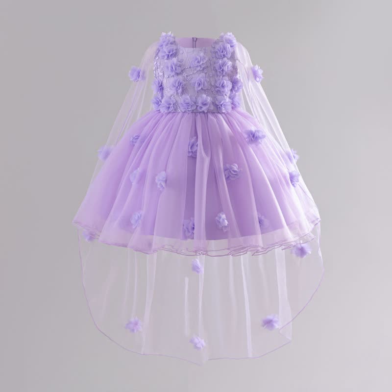 Mesh Rosette Sleeveless Midi Dresses - Purple - 9-11Y - image 8