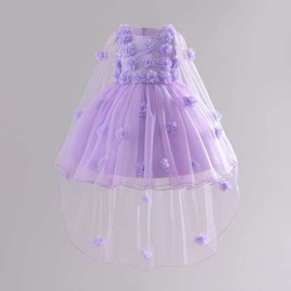 Mesh Rosette Sleeveless Midi Dresses - Purple - 9-11Y - image 8