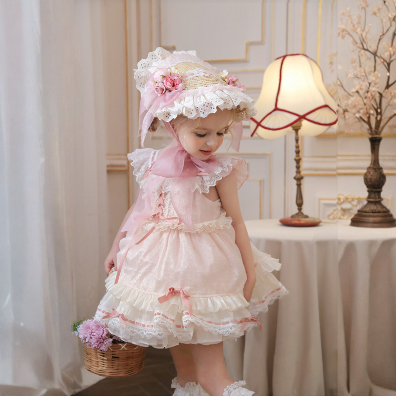 Chemical Fiber Blend Bow Sleeveless Midi Dresses - Pink - 7-9Y - image 1