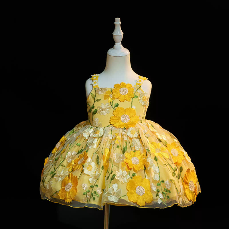 Chemical Fiber Blend Rosette Sleeveless Midi Dresses - Yellow - 9-11Y - image 9