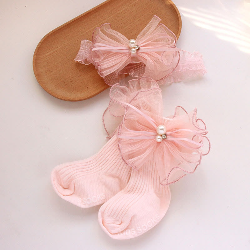 Color-block With Bow Headband And Socks - Pink - image 2