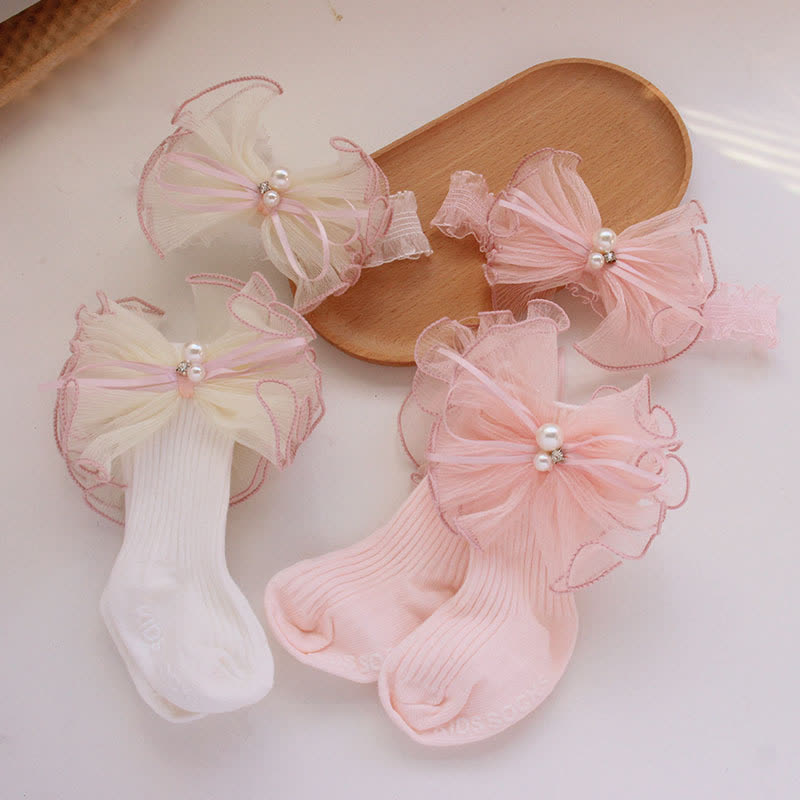 Color-block With Bow Headband And Socks - image 1
