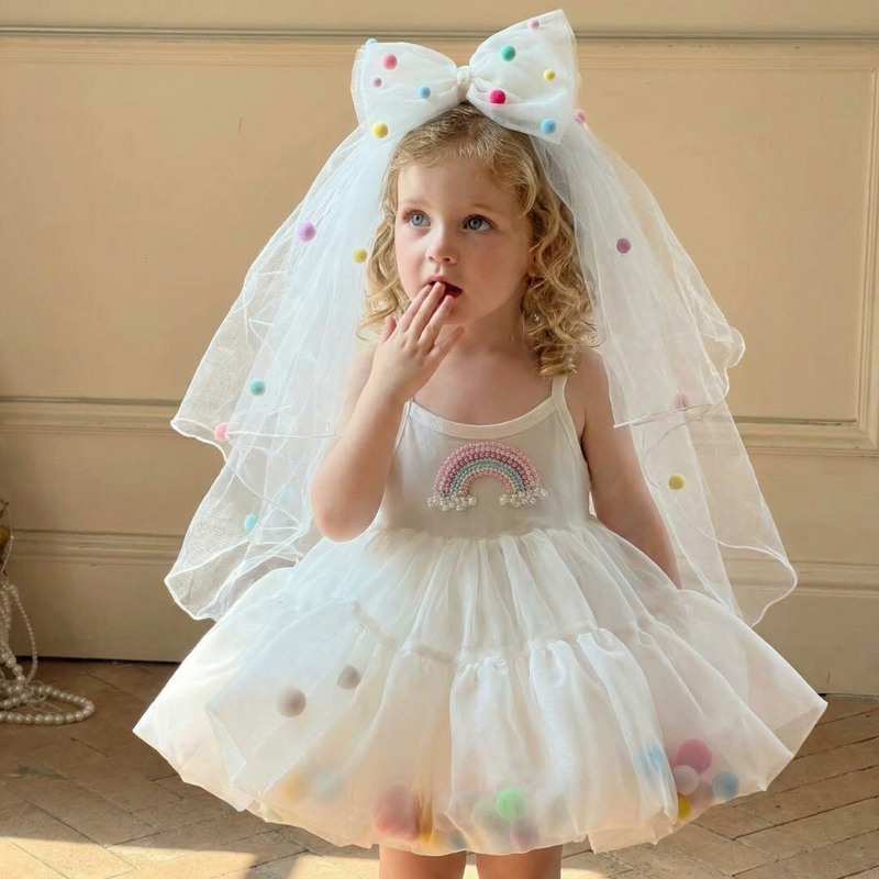 Jersey & Organza Swiss-dot Sleeveless Short Dresses With Veil - image 2