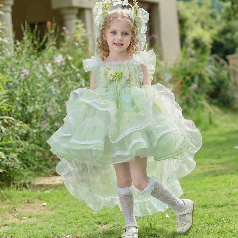 Organza Lace Edge Cap Sleeve Short Dresses Without Headband - image 2
