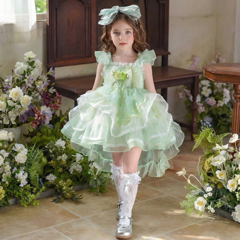 Organza Lace Edge Cap Sleeve Short Dresses Without Headband - image 4