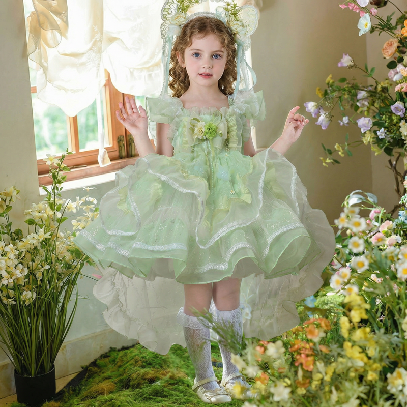 Organza Lace Edge Cap Sleeve Short Dresses Without Headband - image 3