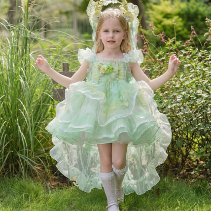 Organza Lace Edge Cap Sleeve Short Dresses Without Headband - image 5