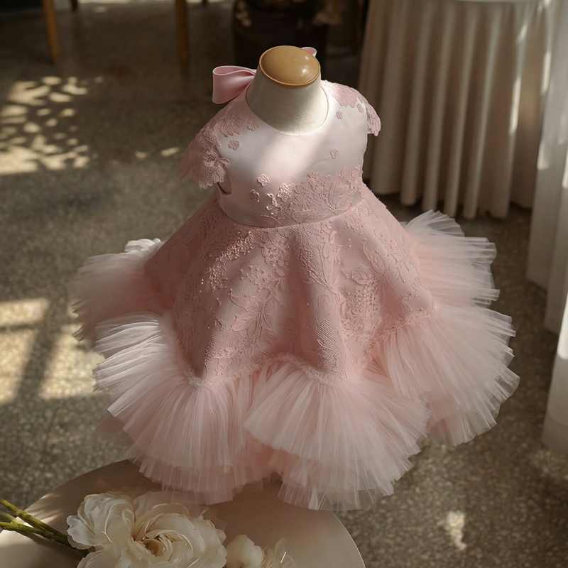 Lace & Satin Lace Folds Cap Sleeve Short Dresses - image 2