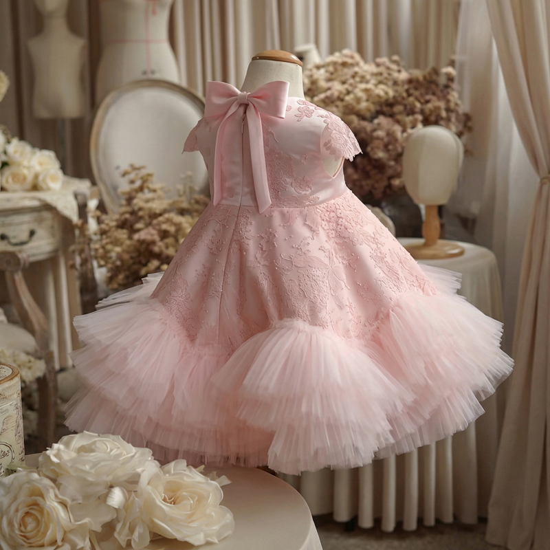 Lace & Satin Lace Folds Cap Sleeve Short Dresses - image 3