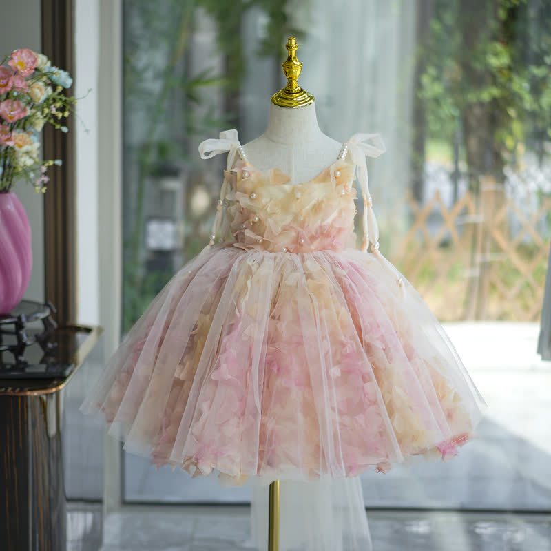 Chemical Fiber Blend Pearl Rosette Sleeveless Midi Dresses  - Pink - 15-16Y - image 1
