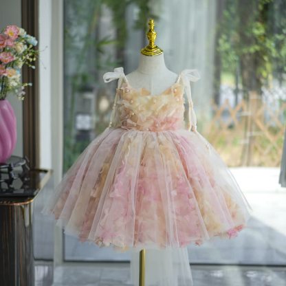 Chemical Fiber Blend Pearl Rosette Sleeveless Midi Dresses  - Pink - 15-16Y - image 1