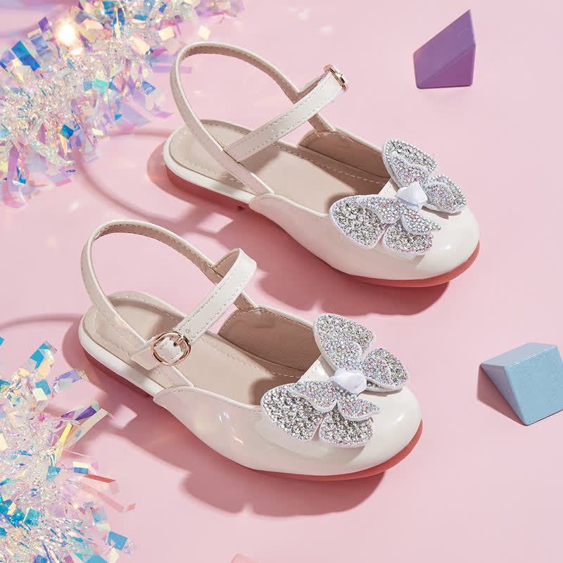 Solid Rhinestones Butterfly Almond Toe Mary Janes - Beige - 21.5cm - image 1
