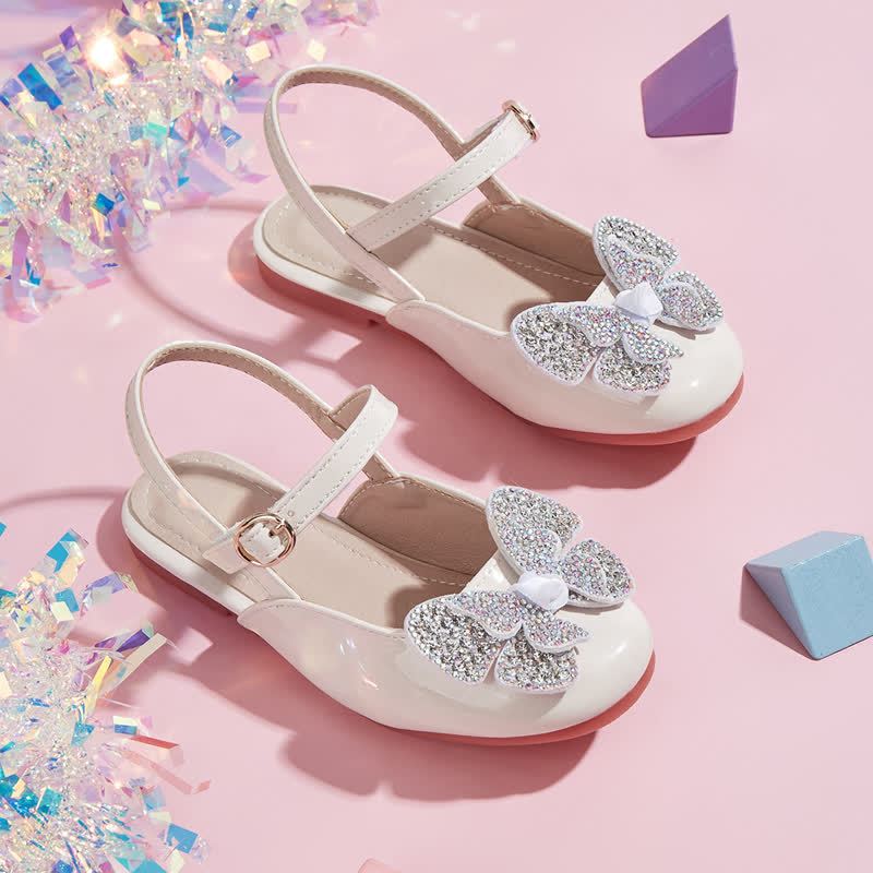 Solid Rhinestones Butterfly Almond Toe Mary Janes - Beige - 21.5cm - image 1