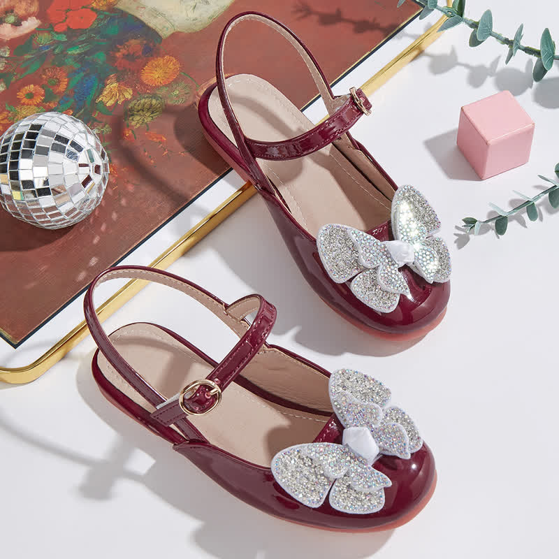 Solid Rhinestones Butterfly Almond Toe Mary Janes - Wine - 21.5cm - image 4