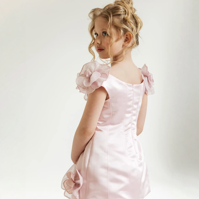 Chemical Fiber Blend Rosette Cap Sleeve Short Dresses - image 4