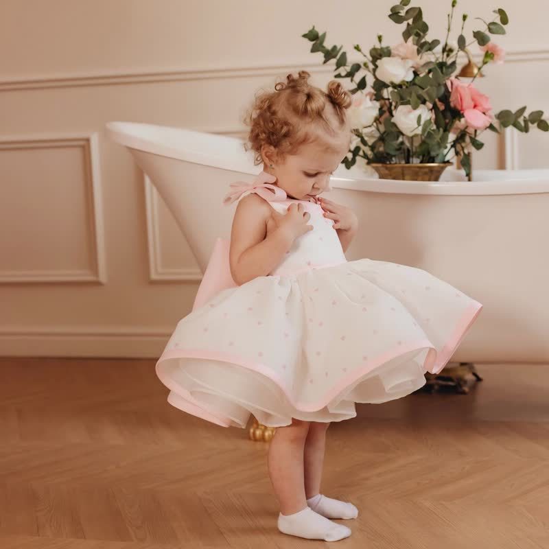 Organza Bow Sleeveless Short Dresses - White - 4Y - image 1