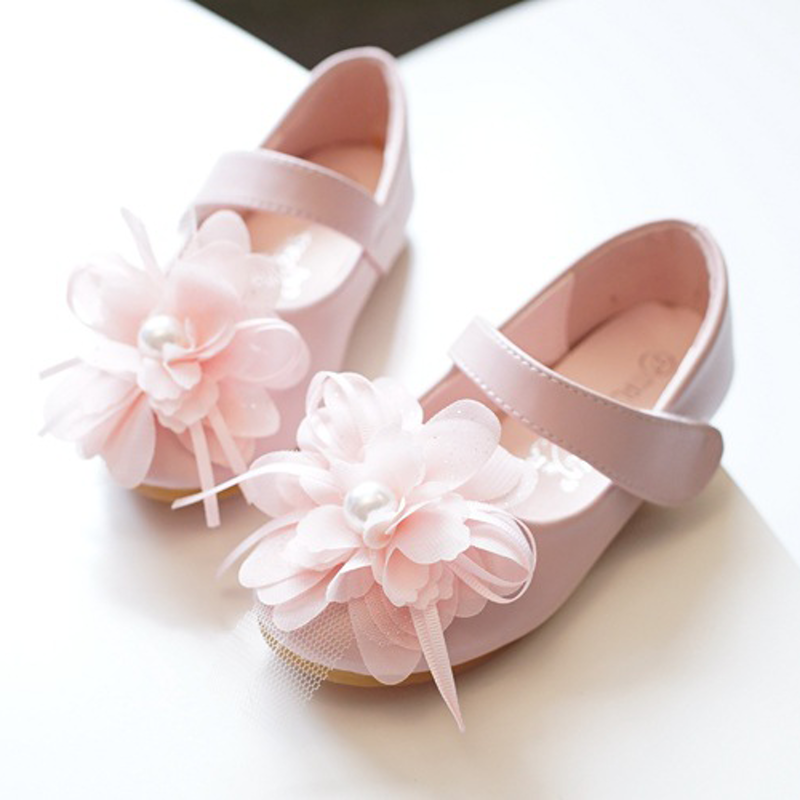 Solid Pearl Rosette Round Toe Mary Janes - Pink - 20.5cm - image 1