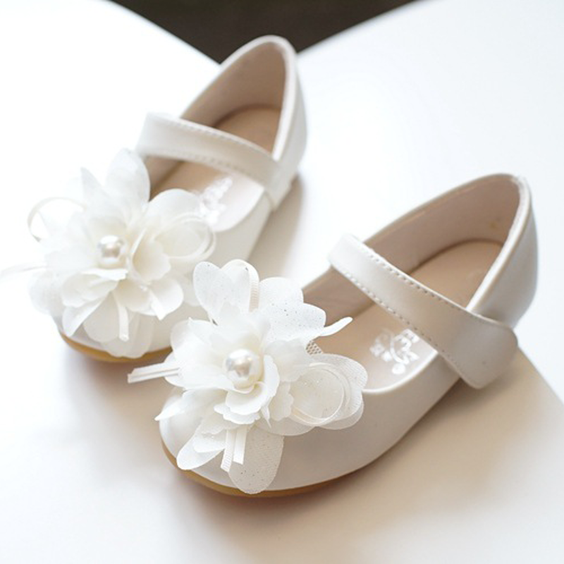 Solid Pearl Rosette Round Toe Mary Janes - Beige - 20.5cm - image 5