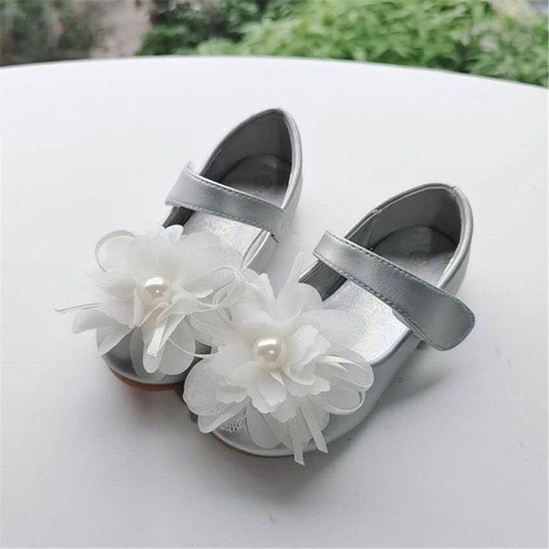Solid Pearl Rosette Round Toe Mary Janes - Silver - 20.5cm - image 8