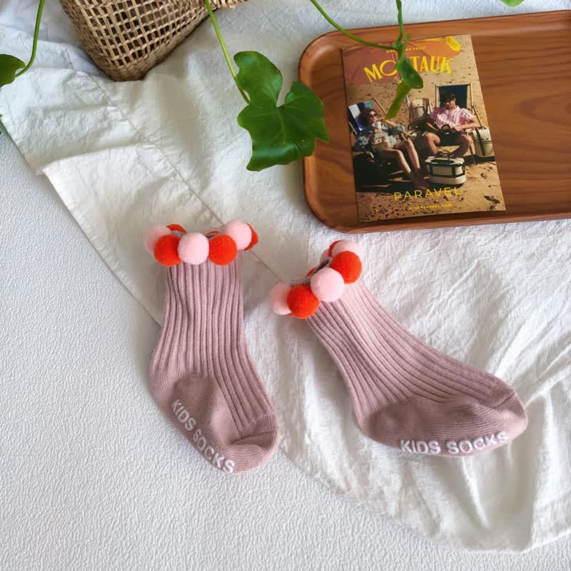 Polka Dots Fuzzy Ball Socks - Dusty Pink - 2-4Y - image 18
