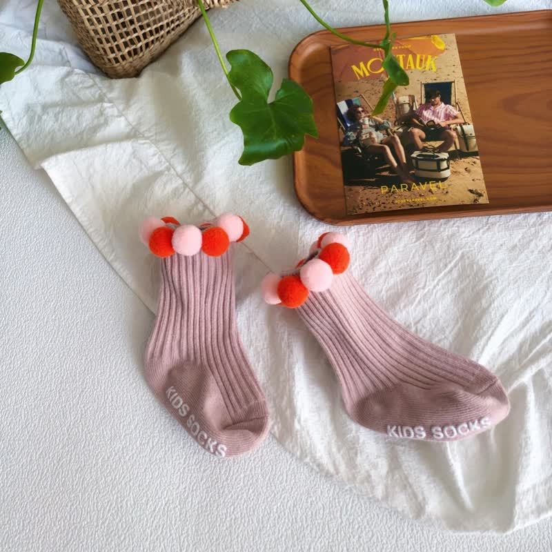 Polka Dots Fuzzy Ball Socks - Dusty Pink - 2-4Y - image 18