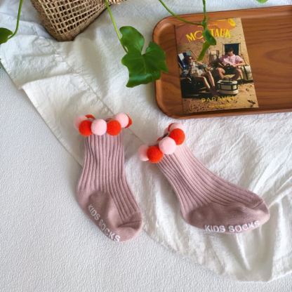 Polka Dots Fuzzy Ball Socks - Dusty Pink - 2-4Y - image 18
