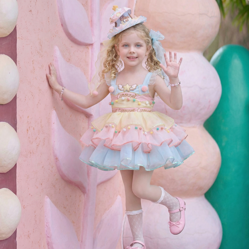 Organza 
Fuzzy Ball Embroidery Bow

 Cap Sleeve Short Dresses - image 2