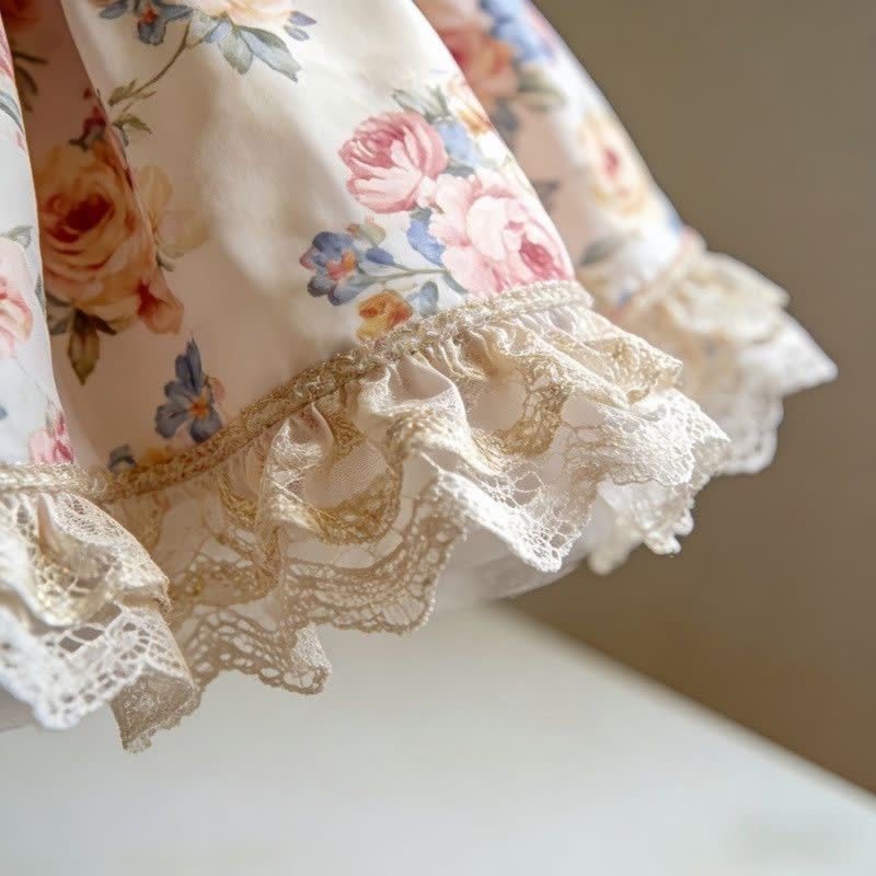 Polyester Cotton Lace Edge Short Sleeve Short Dresses - image 6