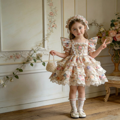 Polyester Cotton Lace Edge Short Sleeve Short Dresses - image 8