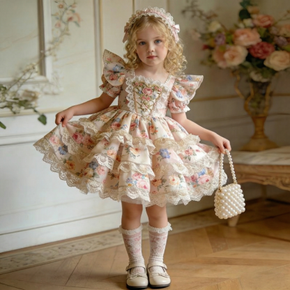 Polyester Cotton Lace Edge Short Sleeve Short Dresses - image 7
