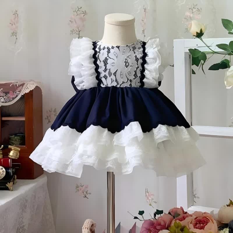 Cotton & Lace Lace Edge  Lace Cap Sleeve Short Dresses - image 2