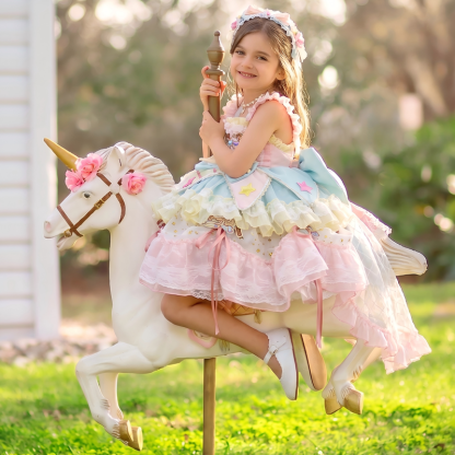 Organza Bow  Embroidery Cap Sleeve Short Dresses - Blue-pink color - 9-11Y - image 1