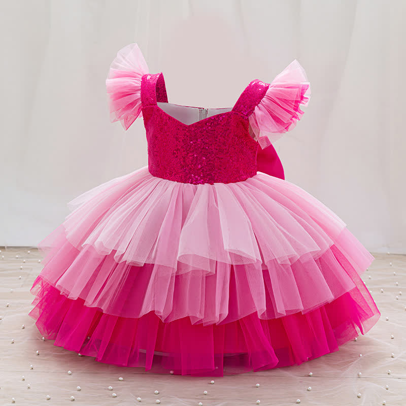 Mesh Split Joint Cap Sleeve Midi Dresses - Rose - 4-5Y - image 8
