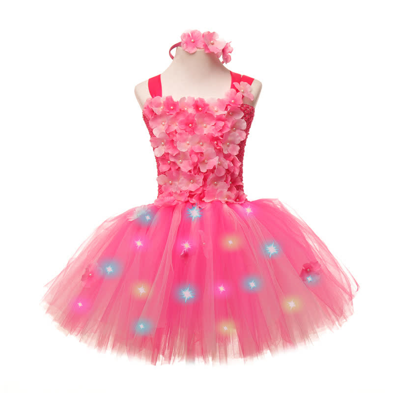 Mesh Split Joint Sleeveless Midi Dresses - Magenta/Light Pink (Flash) W/Headband - 9-10Y - image 2