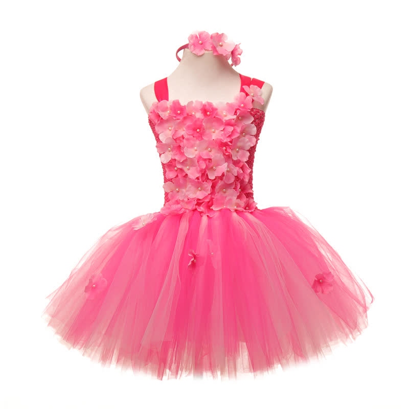 Mesh Split Joint Sleeveless Midi Dresses - Magenta/Light Pink W/Headband - 9-10Y - image 3