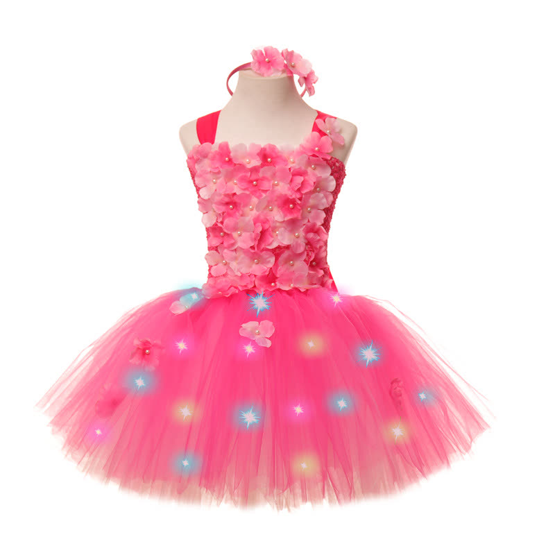 Mesh Split Joint Sleeveless Midi Dresses - Light Pink-Magenta (Flash) W/Headband - 9-10Y - image 4